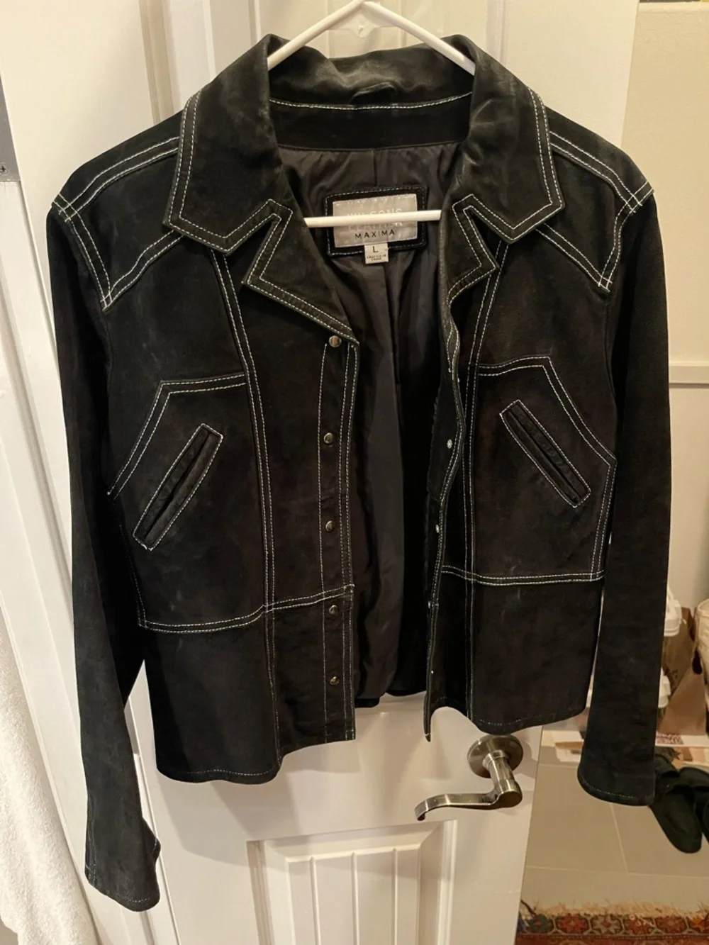Maxima Black Suede Jacket with Contrast Stitching - Women’s L - Picture 1 of 3